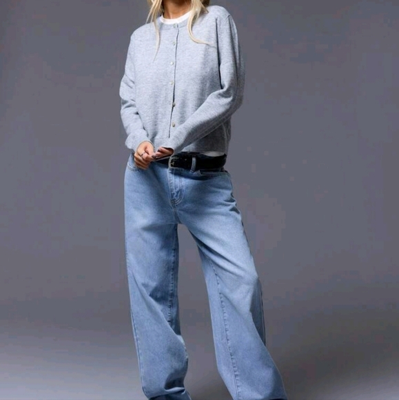 Button Up Crew Neck Cardigan Long Sleeve, Spring Y2K 90's Casual Cute Basics - Picture 3 of 4